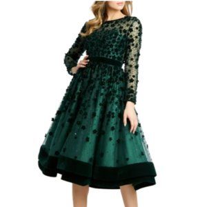 Altered Mac Duggal Floral Velvet Embellished Fit And Flare Cocktail Dress-